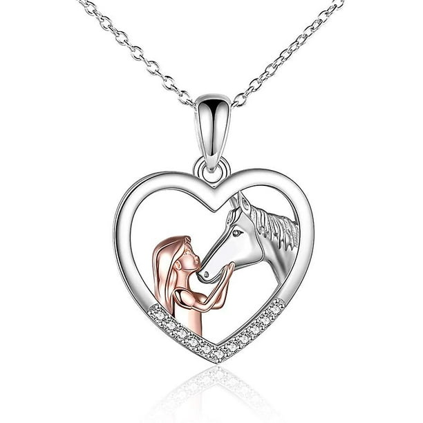 Yitou Girl And Horse Necklace For Girls Sterling Silver Horse Jewellery Horse Gifts For Women 1pcs