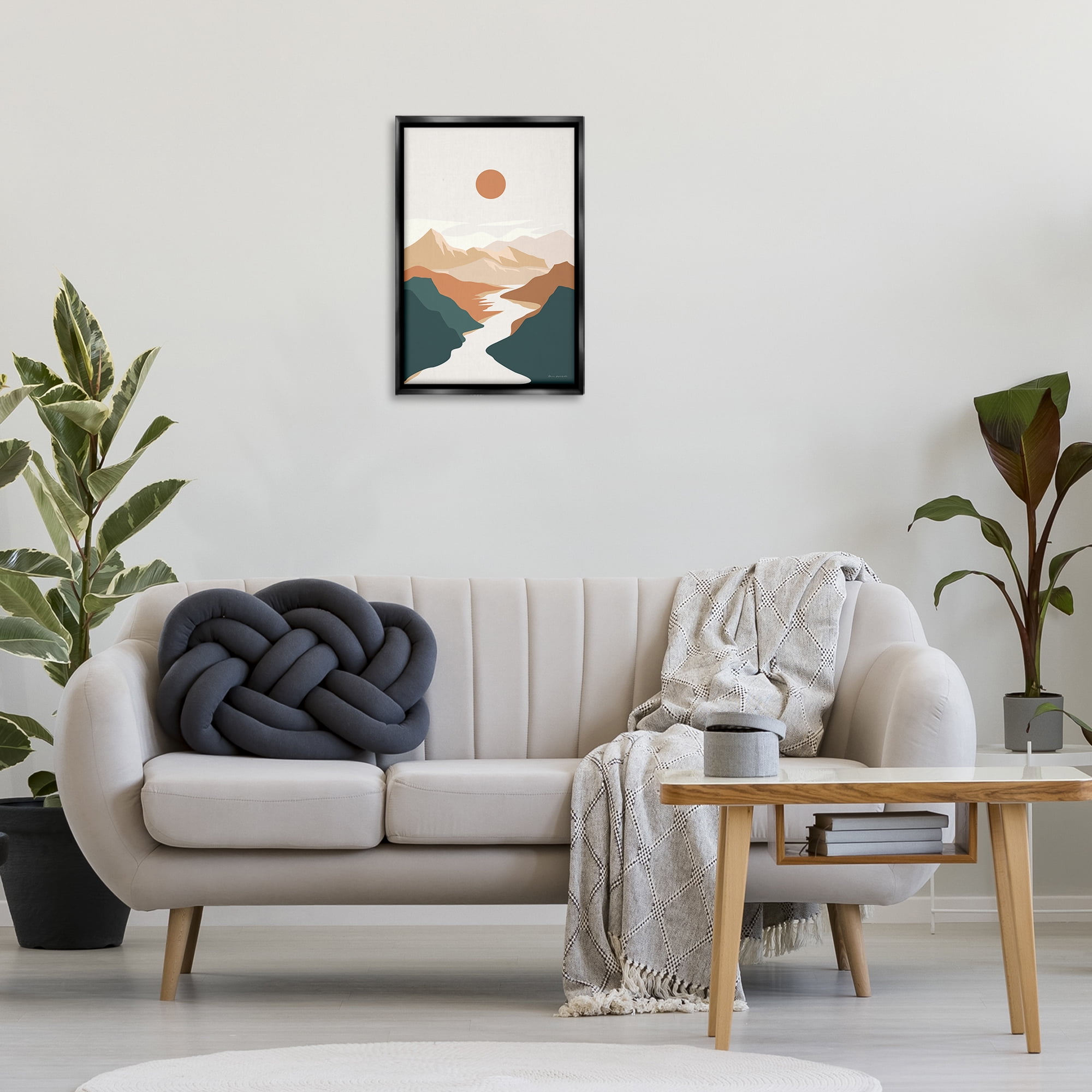 Stupell Industries Boho Mountain Valley Landscape & Nature Painting Black Floater Framed Canvas Art Print Wall Art, 17 x 25