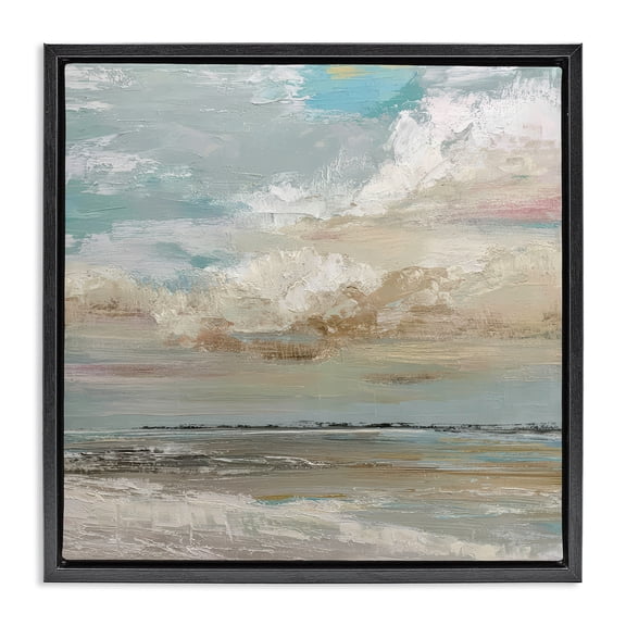 Stupell Industries Transitional Cloudy Beach Brushstrokes Black Floating Frame Canvas Art, 18 x 18, by Kim Curinga