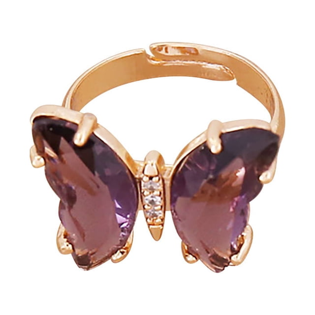 Ladies Fashion Creative Solid Color Butterfly Adjustable Ring With Opening