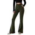 thumbnail image 3 of Women Ribbed Knit Flare Pants Sevevn Cross V‑High Waist Stretchy Bell Bottom Trousers With Side Pockets, Diverse Solid Colors For Casual Dating And Daily Outfit, 3 of 6