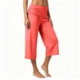 thumbnail image 5 of Pants for Women Capri Fold Over Cropped Pant Stretch Low Rise Wide Leg Yoga Bottoms, S, 5 of 7
