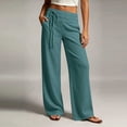 thumbnail image 2 of Women's Pants Low Rise Straight Leg Casual Trousers with Pockets Lightweight Breathable Summer Beach Cotton Linen Lounge Pants,Sizes S-2XL, 2 of 8
