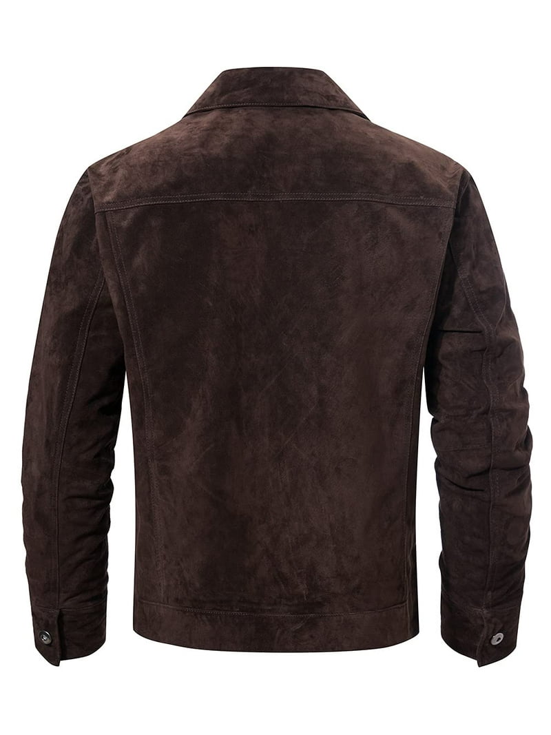 ジャケット・アウター suede dad jacket(dark brown) FLAVOR Men's Suede Leather Jacket Trucker Coat (Medium, Dark
