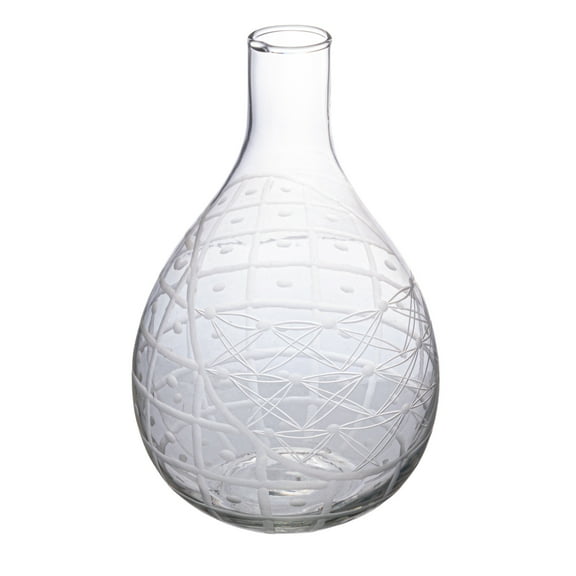 Bloomingville Round Hand-Blown Etched Reclaimed Glass Pitcher, Clear