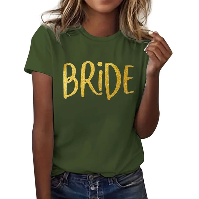 Camiseta informal de mujer con estampado de letras, manga corta y cuello redondo