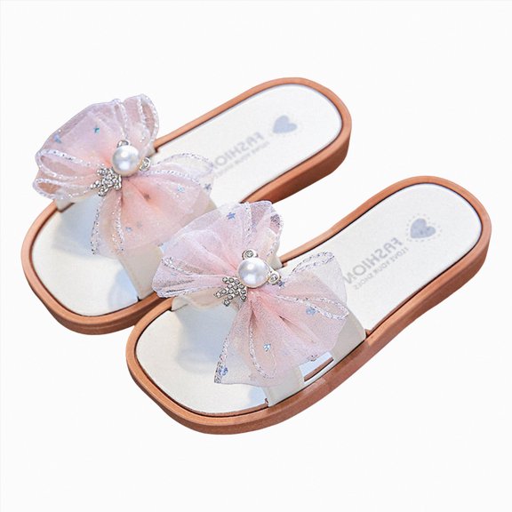 Little Girls Strappy Slip On Sandals Shiny Butterfly Bowknot Decor Soft Flat Sole Toddler Kids Casual Outdoor Comfort Footwear Gibobby,10.5,Pink