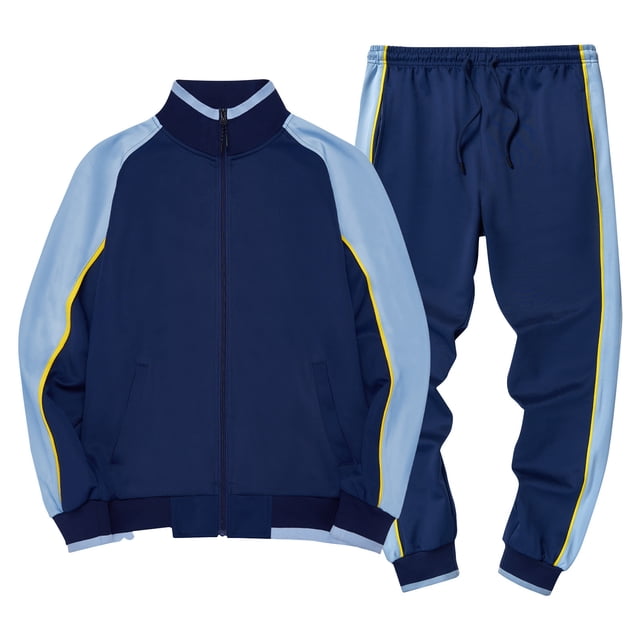 Men's Sports Pants Men's Color Blocked Sports Pants Zipper Pocket Long Sleeve Collar Set
