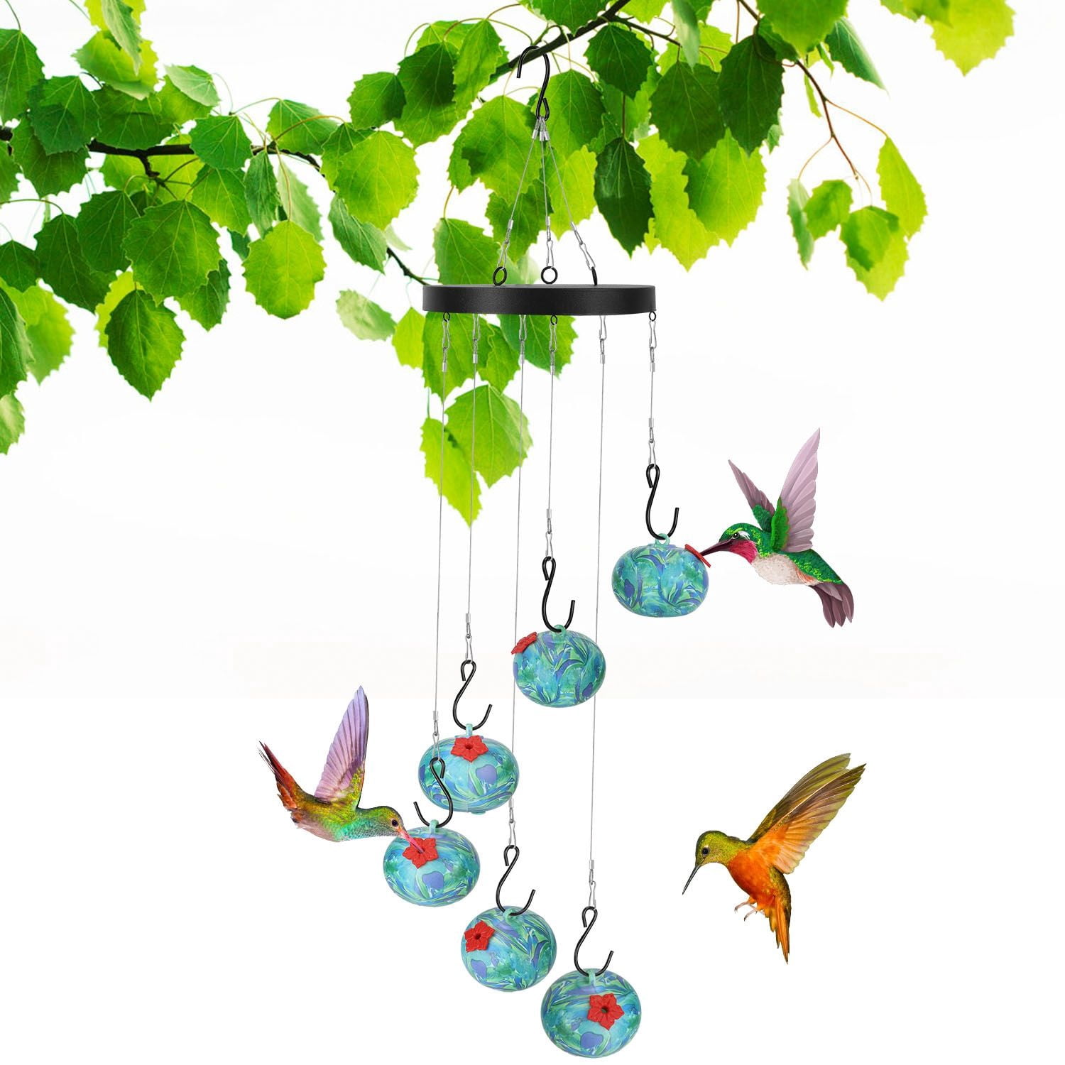 Wind Chimes Humming Bird Feeder Ant and Bee Proof Outdoor Hanging Hummingbird Feeder For Viewing Decoration For Garden Patio Yard Balcony