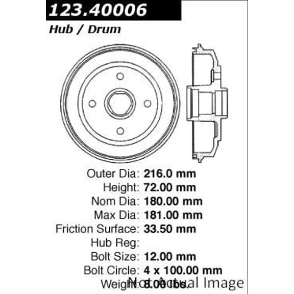 Centric Parts Brake Drum P/N:123.40006 Fits select: 1980-1983 HONDA CIVIC