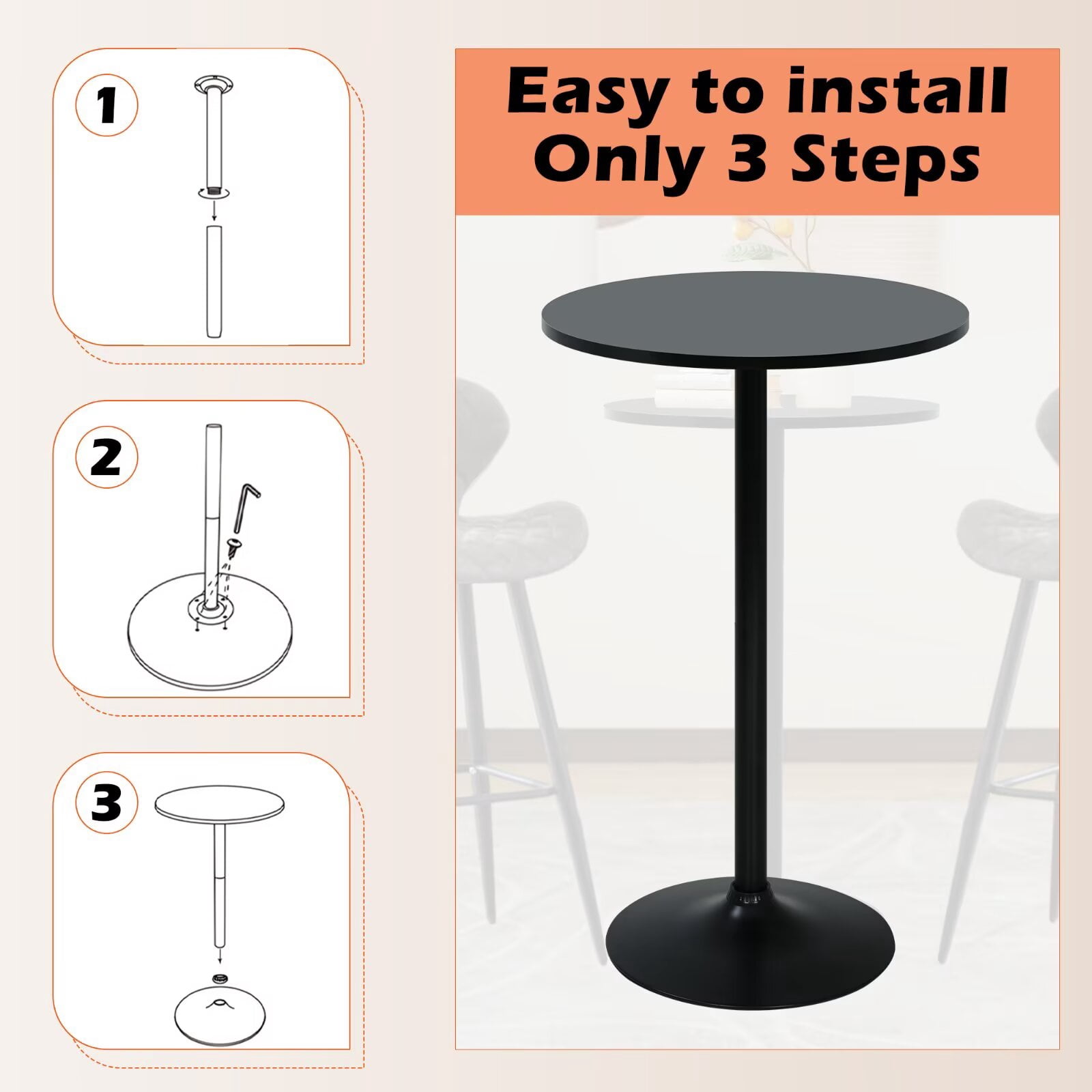 YRLLENSDAN 38.9 inch Round High Top Bar Table, Small Cocktail Tables for Parties Bistro Drink, Wooden Tall Bistro Table for Small Spaces, Black