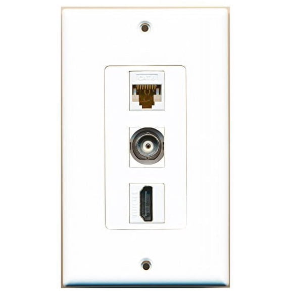 RiteAV - 1 Port HDMI and 1 Port BNC and 1 Port Cat6 Ethernet White Decorative Wall Plate Decorative