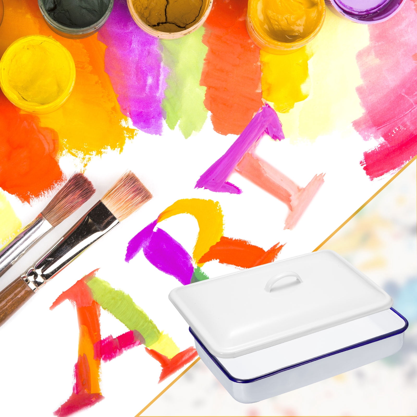 Uxcell Butcher Tray Palette 12" x 8" x 2" Metal Triple Enamel Coated Rectangular Tray Artist Painter Painting Tool with Lid for Art Paint Acrylic Watercolor Mixing