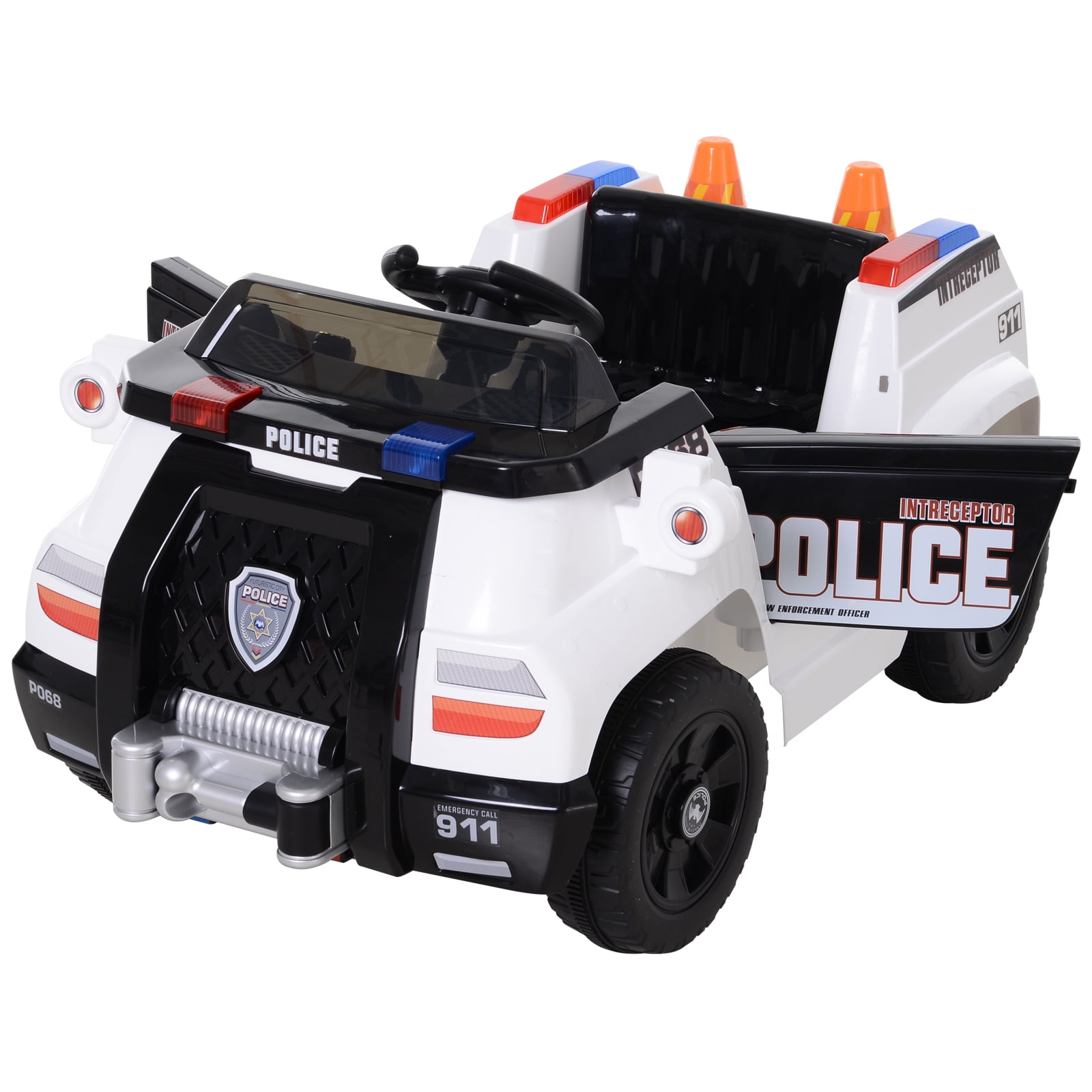 Aosom 6V Electric Ride-On Police Car Vehicle for Kids with ...