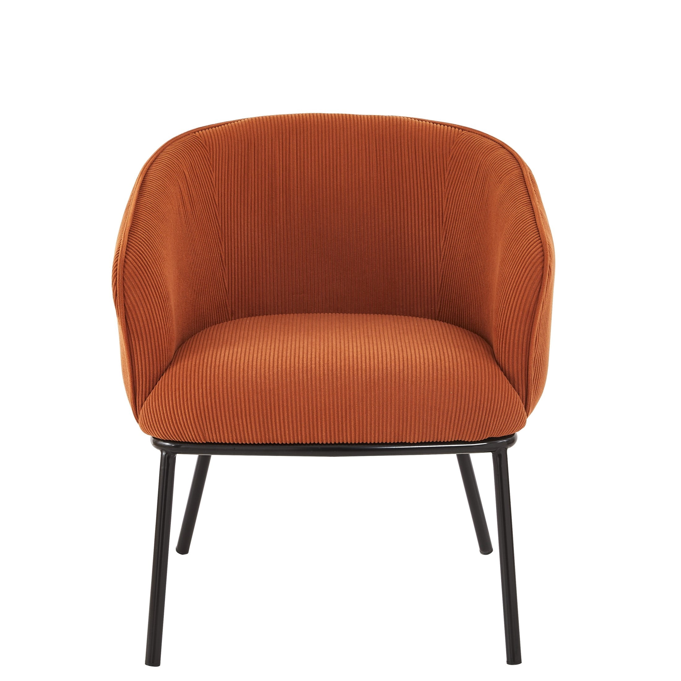 GDF Studio Mid-Century Modern Barrel Accent Chair with Corduroy Upholstery & Metal Legs, Orange