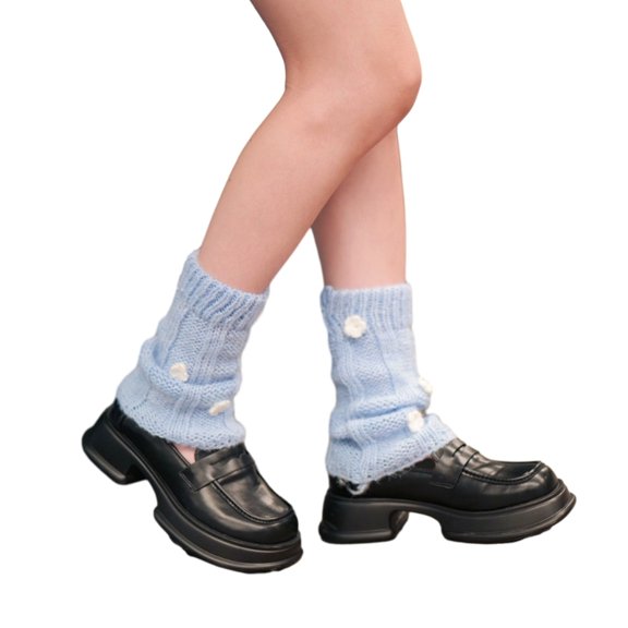 JK Girl Crochet Knitted Short Leg Warmers Japanese Style Solid Color Sweet 3D Floral Leg Covers Boot Cuffs for Women