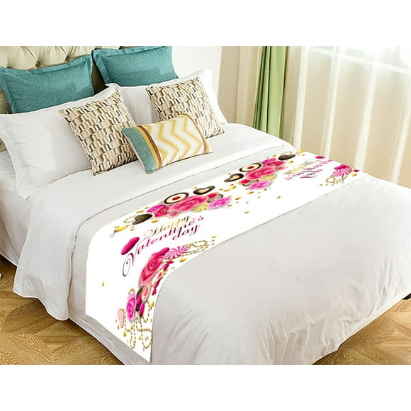 EREHome beautiful pink and golden valentine's day Bed Runner Bed Scarf Bed Decor 20x95 inch