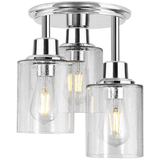 Lámpara De Techo De Montaje Semiempotrado, 3 Luces Cerca Del Techo, Accesorios De Iluminación, Acabado Cromado Galvanizado Con Vidrio Transparente, Lámpara De Araña, Iluminación Para Escaleras, Porche