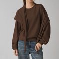 thumbnail image 4 of JUUNthy Womens Sweater with Matching Shawl, Crewneck Soft Knitted Long Sleeve Casual Pullover Sweater Tops Gray S, 4 of 13