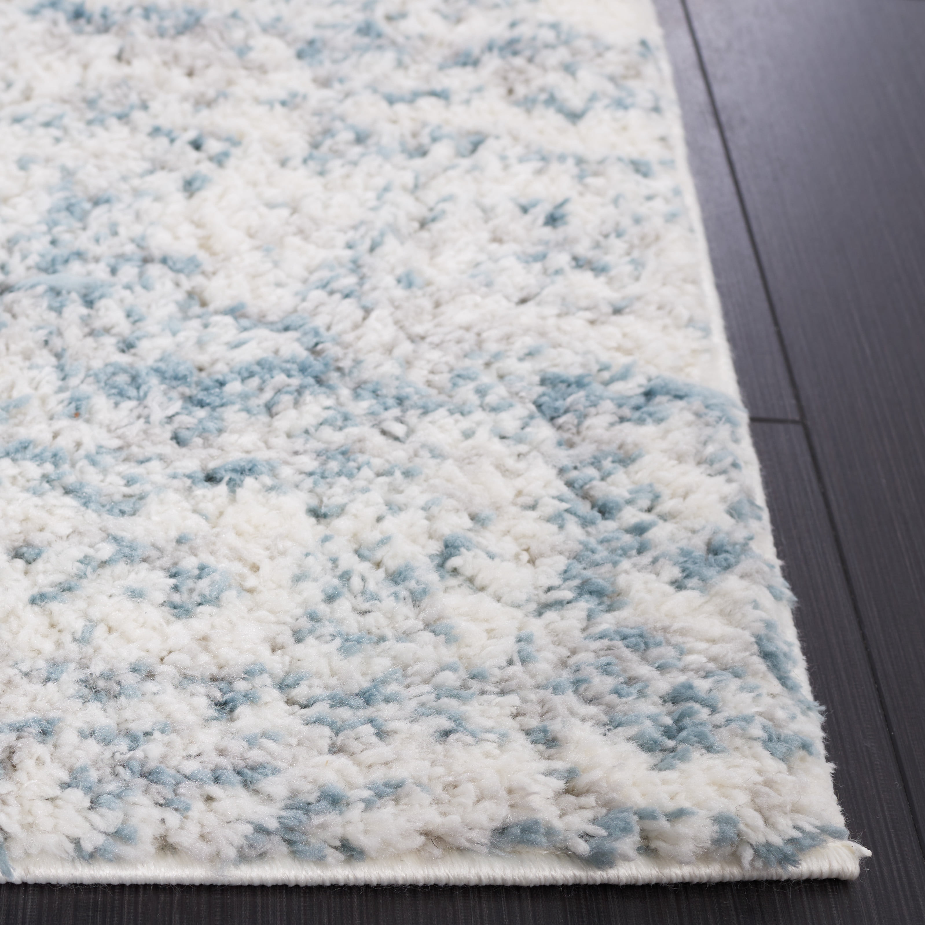 Safavieh Berber Torvald Abstract Polyester Shag Area Rug, Ivory/Light Aqua, 10' x 10' Square