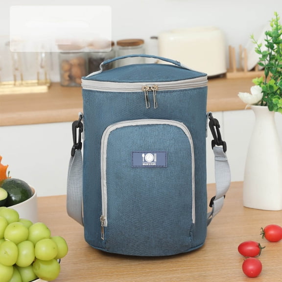 Byujiro Round Portable Lunch Bag Student Lunch Bag Crossbody Insulated Bag Picnic Cooler Insulated Bucket Storage Bag