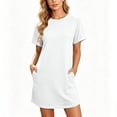thumbnail image 3 of Puyaiuu Women Solid Crew Neck Short Sleeve T Shirt Mini Dress With Side Pockets White XL Gift, 3 of 7