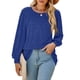 thumbnail image 1 of Blusa de manga larga y cuello redondo para ir de fiesta o de oficina, talla L, color azul, con cordones y mangas abullonadas, 1 of 8