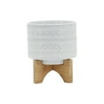 thumbnail image 6 of Modern Ceramic Planter with Stand - White Ceramic Pot with Bamboo Base - Indoor & Outdoor Decorative Plant Holder - 8" White, 6 of 12