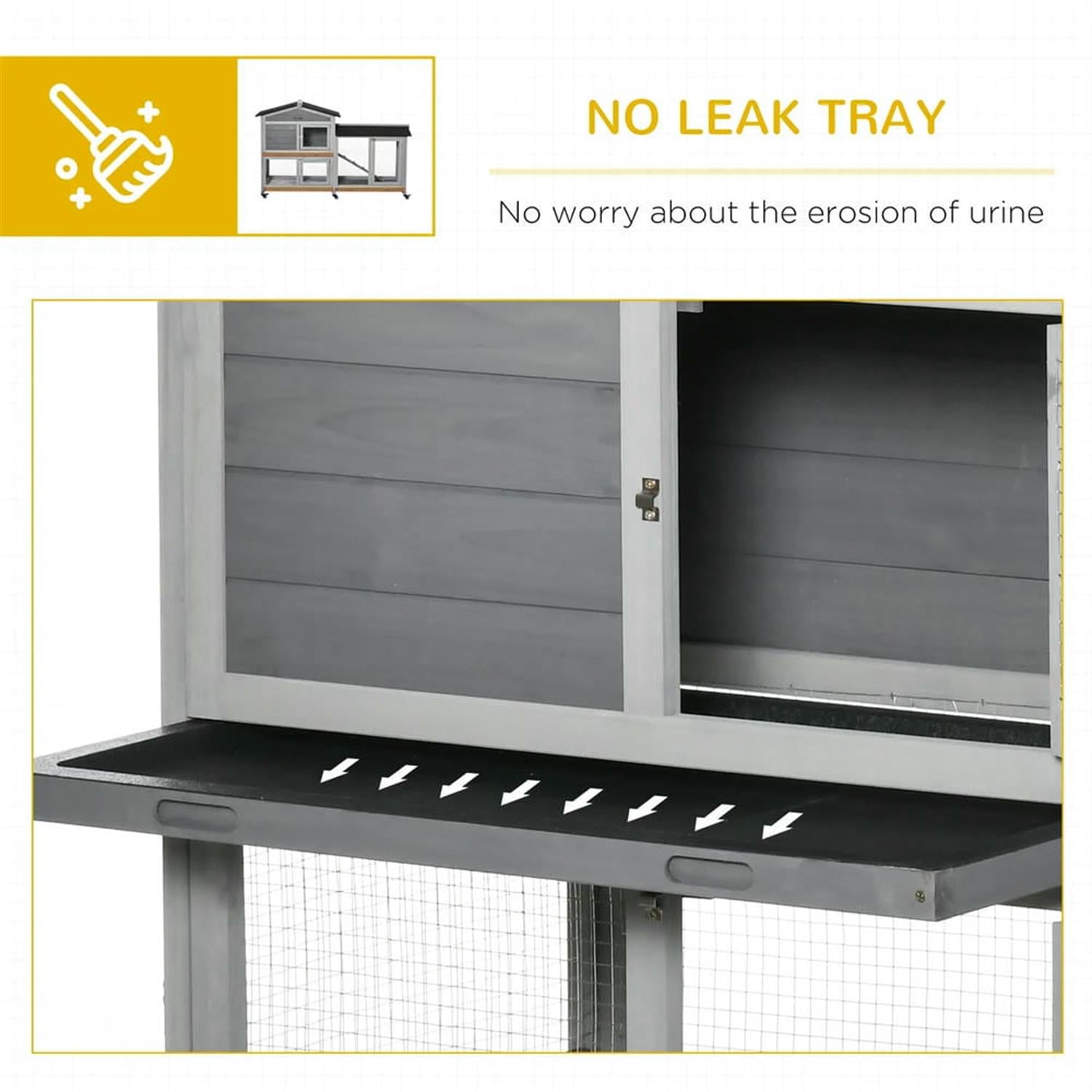 Demi Bonn 62" 2-tier Wooden Rabbit Hutch with Wheels and Slide-out Tray, Outdoor Small Animal Habitat Chicken Coop Bunny Cage for Bunnies, Guinea Pigs, Light Grey