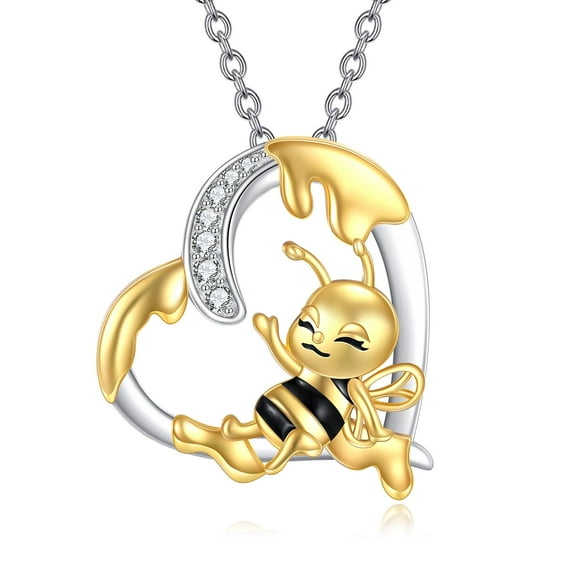 Women's Bee Necklace Sterling Silver Bee Jewelry Heart Shaped Animal Pendant Necklace Women's Gift