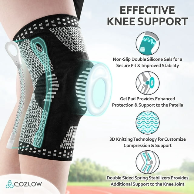 Cozlow Knee Brace for Arthritis & Torn Meniscus Relief, 2Pcs Compression Knee Support with Stabilizers for Men Women Knee Pain Relief, L