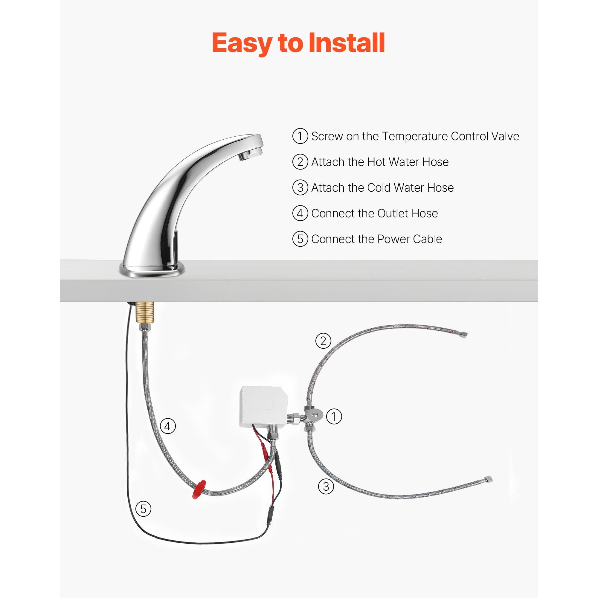 Touchless Bathroom Sink Faucet Infrared Sensor Automatic Hot/Cold Water Adjustable Chrome-Plated Zinc Alloy for Home Office Hotel