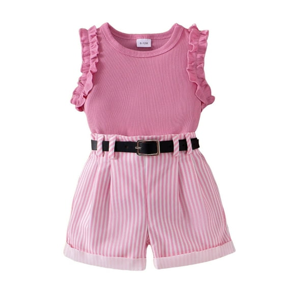 Tkrady Toddler Girl Outfits Spring Summer Sleeveless Shirts Shorts Belt Set Outer Wear Casual Suit, Sizes 1-4 Years