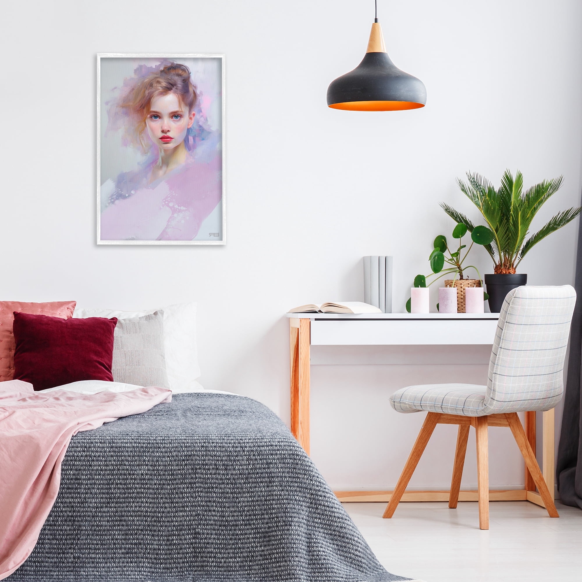 Stupell Industries Soft Portrait of Woman Novelty Painting White Framed Art Print Wall Art, 20 x 30