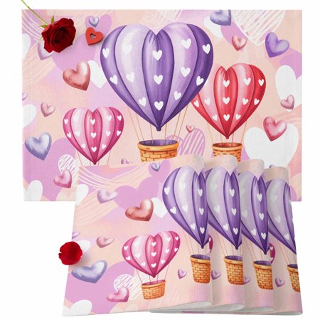 Valentine s Day Placemats Set of 4 Love Heart Hot Balloon Place Mats Romantic Sweet Tablemats Placemat Table Decoration for Kitchen Table Dinner Wedding Party Home Decor Indoor Outdoor 13x19 Inch