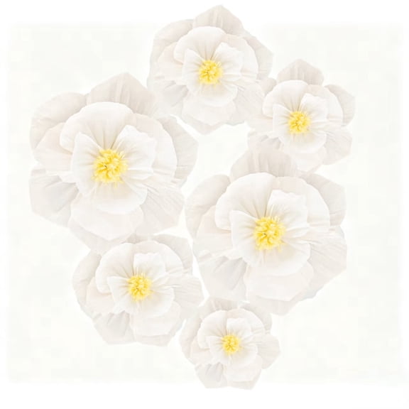 Mioerouu 6Pcs White Giant Crepe Paper Flowers Wall Decor, 3 Sizes Handmade Floral Decor with Double Sided Adhesive Dots for Wedding Nursery Party Backdrop,Birthday,Archway Decor
