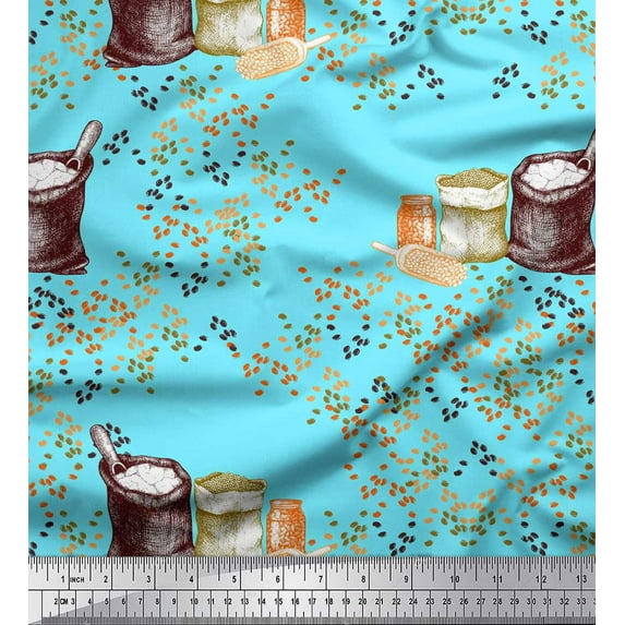 Soimoi Blue Rayon Fabric Foodgrain Bags Kitchen Decor Fabric Printed Yard 56 Inch Wide