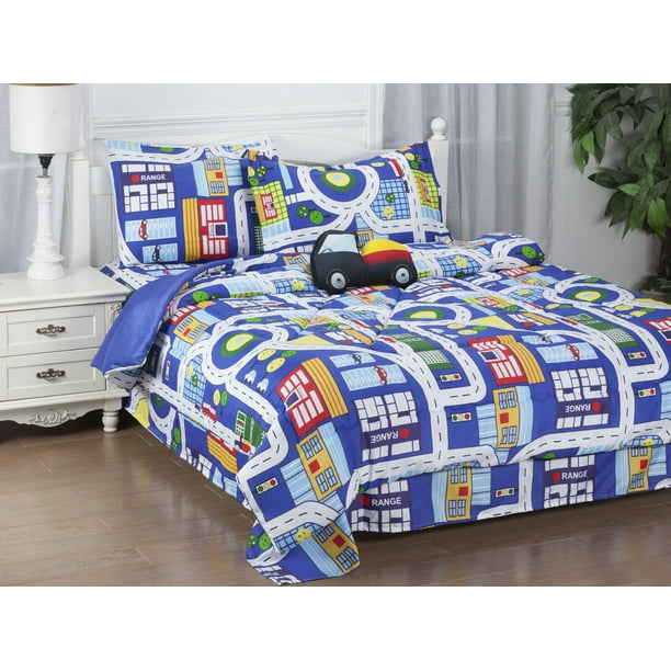 6pc City Truck Twin Comforter With, Queen Size Boy Bedding Set