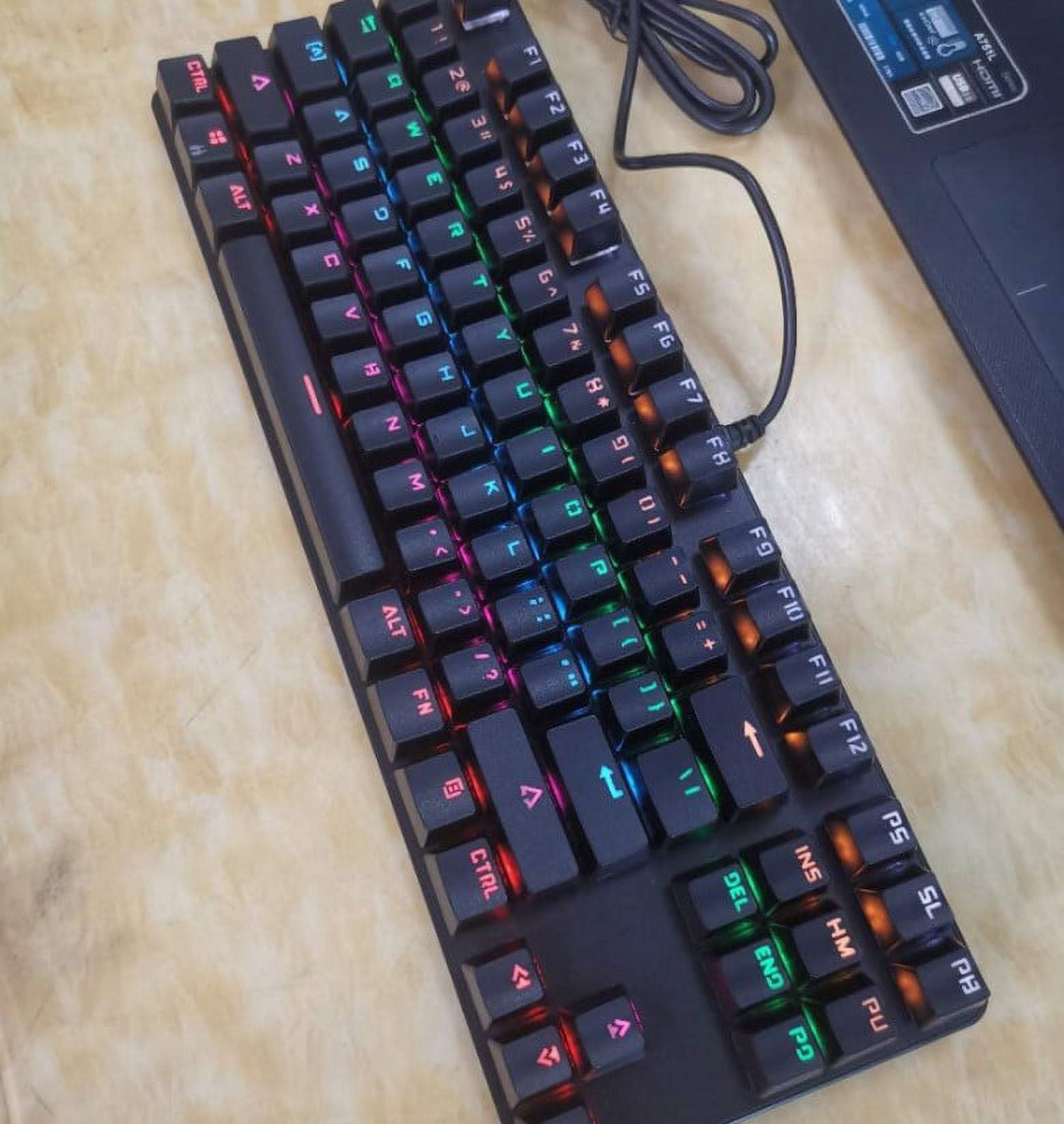Gaming Keyboard Mechanical Keyboard, Rainbow LED Backlit Floating Keyboard, 87-key Anti-ghosting, Ergonomics, Waterproof