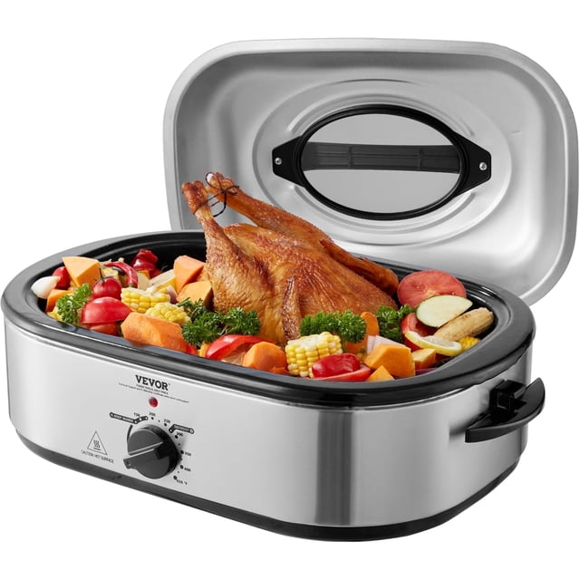 VEVOR Electric Roaster Oven, 22 QT Turkey Roaster Oven with Self-Basting Lid, 1450W Roaster Oven with Defrost & Warm Function, Adjustable Temp, Removable Pan & Rack, Fits Turkeys Up to 26LBS, Silver
