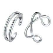 ChicSilver 2 Pcs 925 Sterling Silver Toe Rings Hypoallergenic Thin Line Open Cuff Toe Ring Set