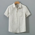 thumbnail image 2 of Men's 100% Linen Collar Shirt Short Sleeve Breathable Casual Top with Pocket, 2 of 12