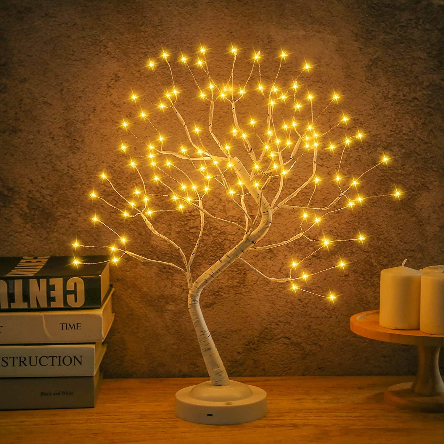 Fuchsun Led Birch Tree Light Tabletop Christmas Tree 20 inches Battery