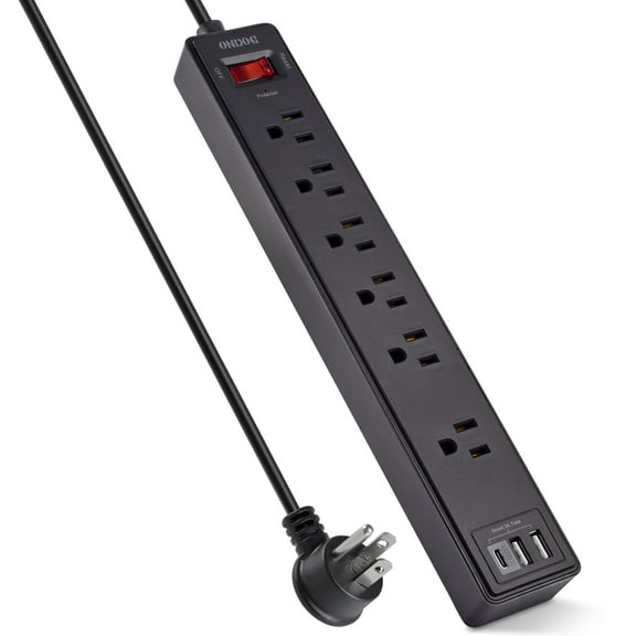 ONDOG 6 ft Extension Cord Power Strip - 6 AC Outlets and 3 USB Ports Surge Protector(2100J), ETL