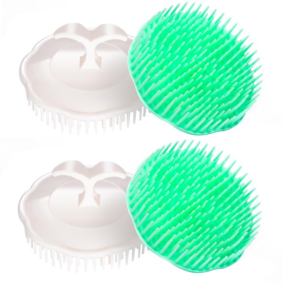 Cepillo para el cuero cabelludo, cepillo para limpiar la caspa, champú para el cuero cabelludo, cepillo para el cuero cabelludo, masajeador, paquete de 4 (blanco y verde)