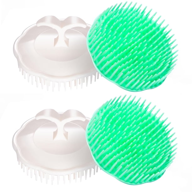 Cepillo para el cuero cabelludo, cepillo para limpiar la caspa, champú para el cuero cabelludo, cepillo para el cuero cabelludo, masajeador, paquete de 4 (blanco y verde)