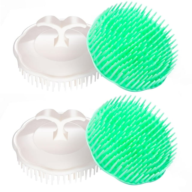 Cepillo para el cuero cabelludo, cepillo para limpiar la caspa, champú para el cuero cabelludo, cepillo para el cuero cabelludo, masajeador, paquete de 4 (blanco y verde)