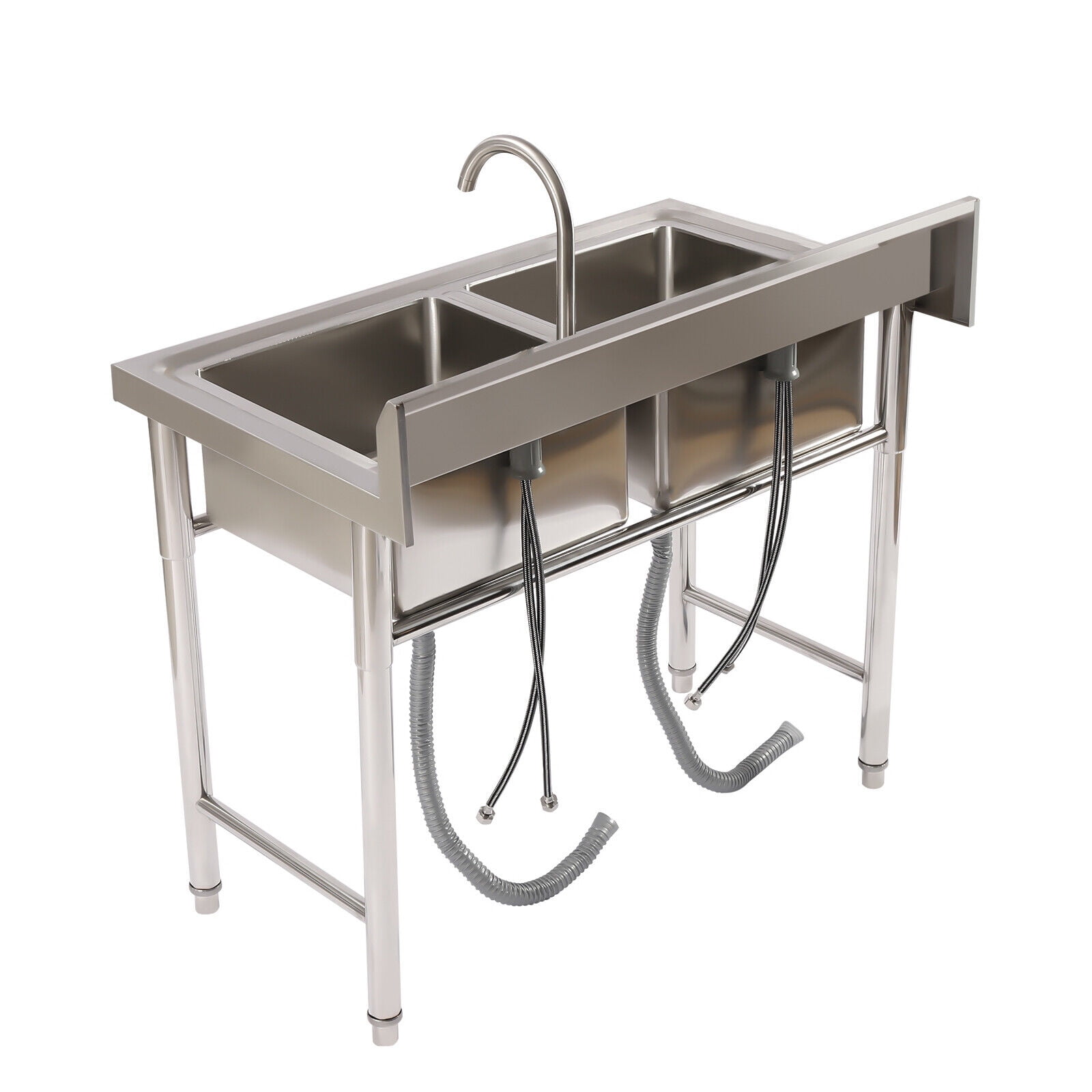 2 Sinks Commercial Restaurant Utility Kitchen Sink Double Compartment Stainless Steel