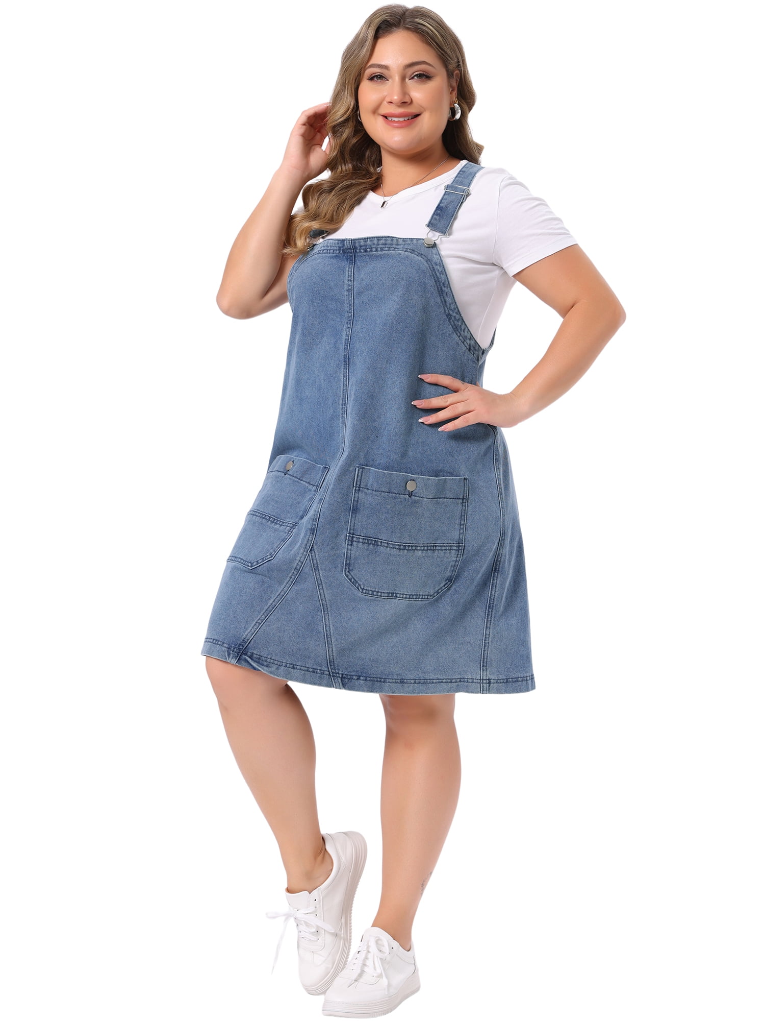DARING DIVA Women's Plus Denim Overalls Adjustable Strap Dress 2X Gray Blue