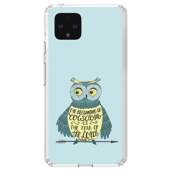 DistinctInk Clear Shockproof Hybrid Case for Google Pixel 4 (5.7" Screen) - TPU Bumper, Acrylic Back, Tempered Glass Screen Protector - Proverbs 9:10 - Beginning of Wisdom is Fear of Lord